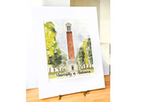 University of Alabama Denny Chimes Tower Watercolor Illustration – 8x10 Art Print in 11x14 Mat with Signature
