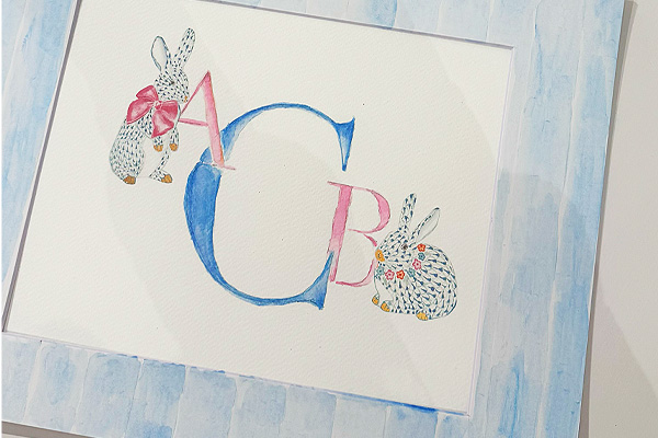 Herend Bunny Monogram Watercolor Pencil Class